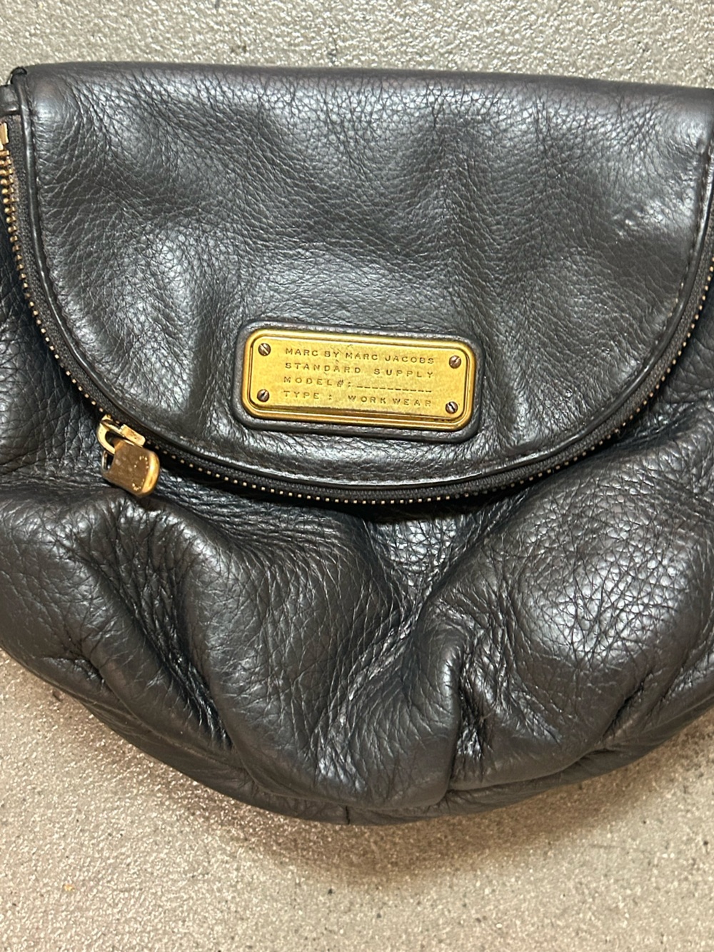 Marc by Marc Jacobs Black Leather Backpack with Gold Plaque